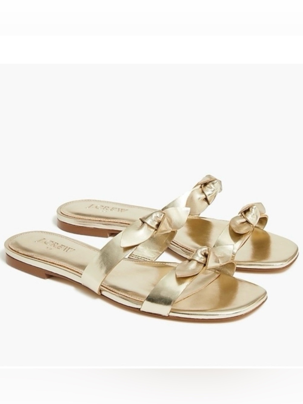 J. Crew Metallic Gold Knotted Strap Slide Sandals